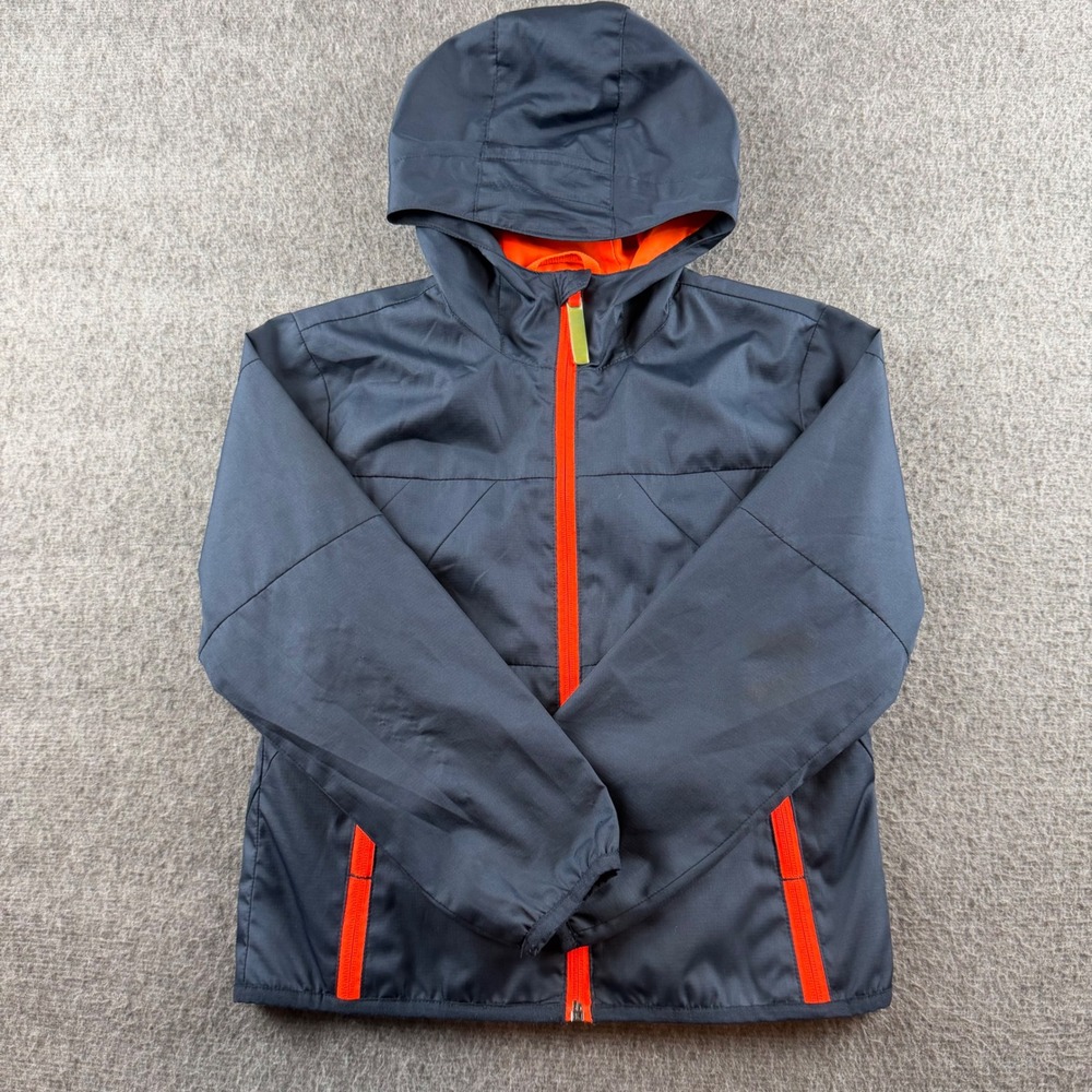 Champion Windbreaker Jacket Kids XS 4-5 Navy Blue Neon Orange Full Zip Hooded